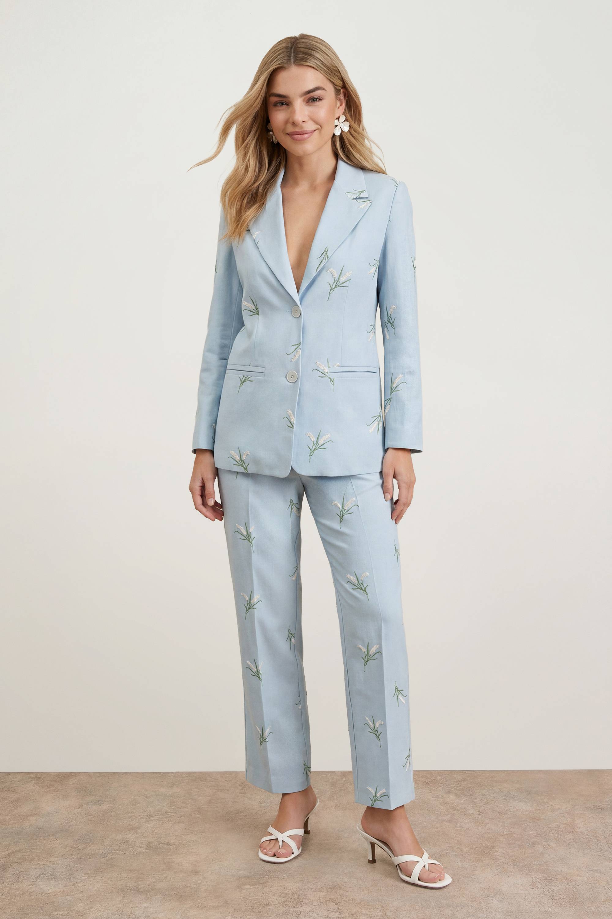 Oasis Pantalon de Costume Brodé Floral Ajusté