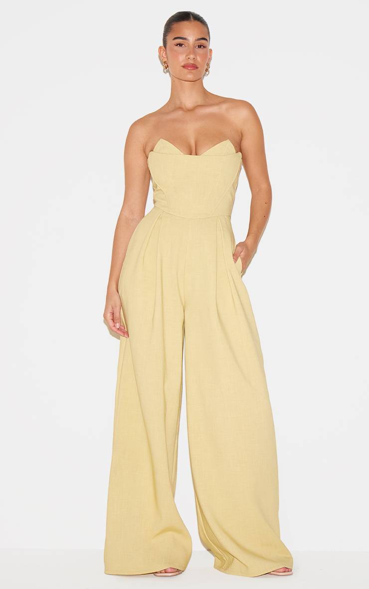 Chartreuse Combinaison Pantalon Large Ajustée PLT Label Avec Détail Bustier Corset