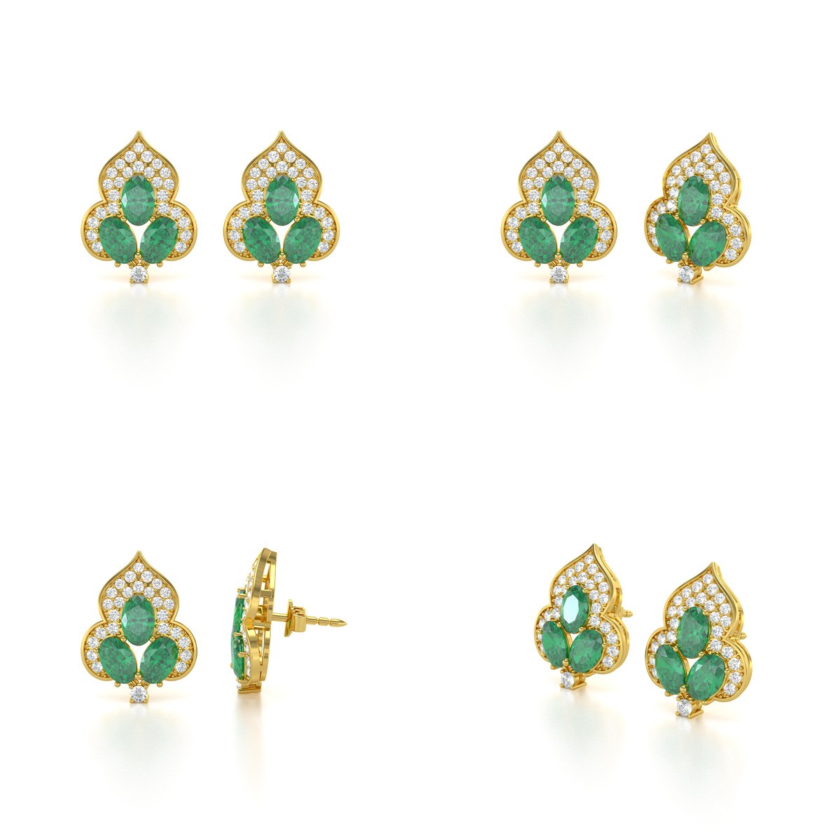 Boucles d'oreilles ADEN Or 585 Jaune et Emeraude 3.5grs