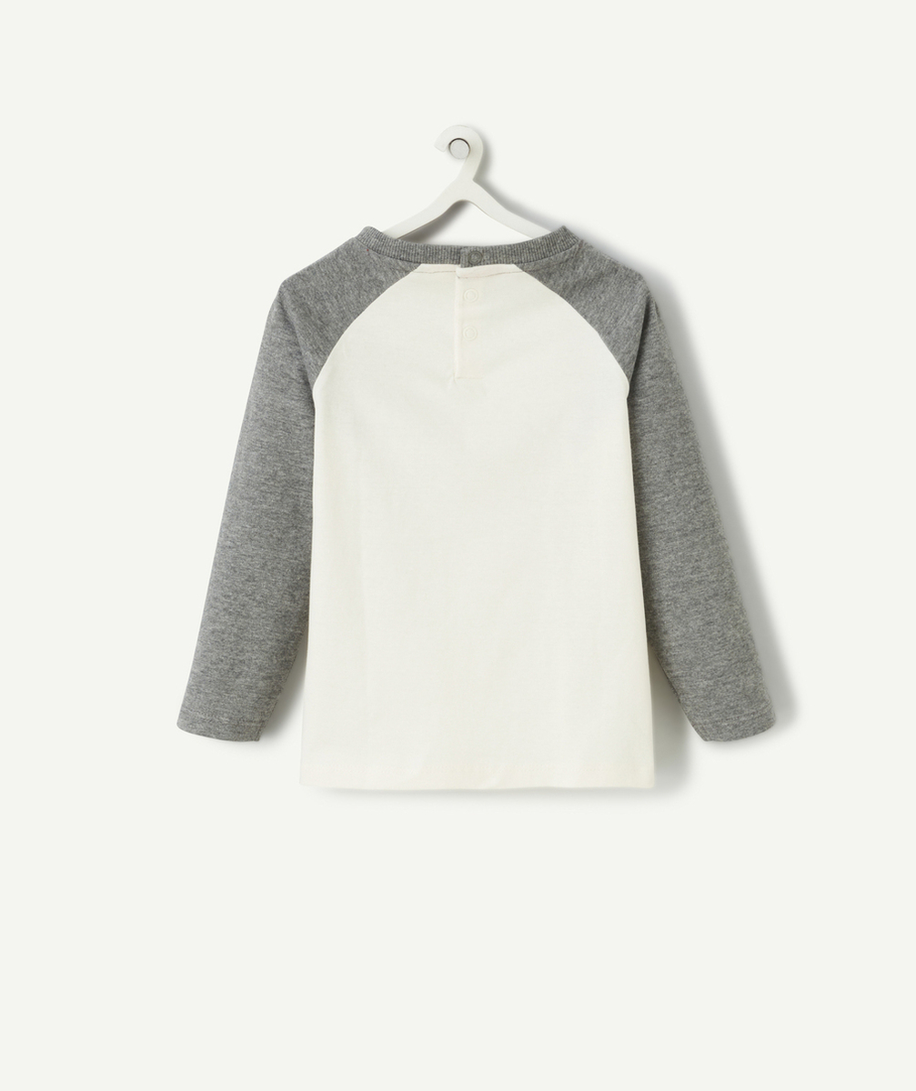 T-SHIRT BÉBÉ GARÇON EN COTON BIO GRIS ET BLANC THÈME BUS