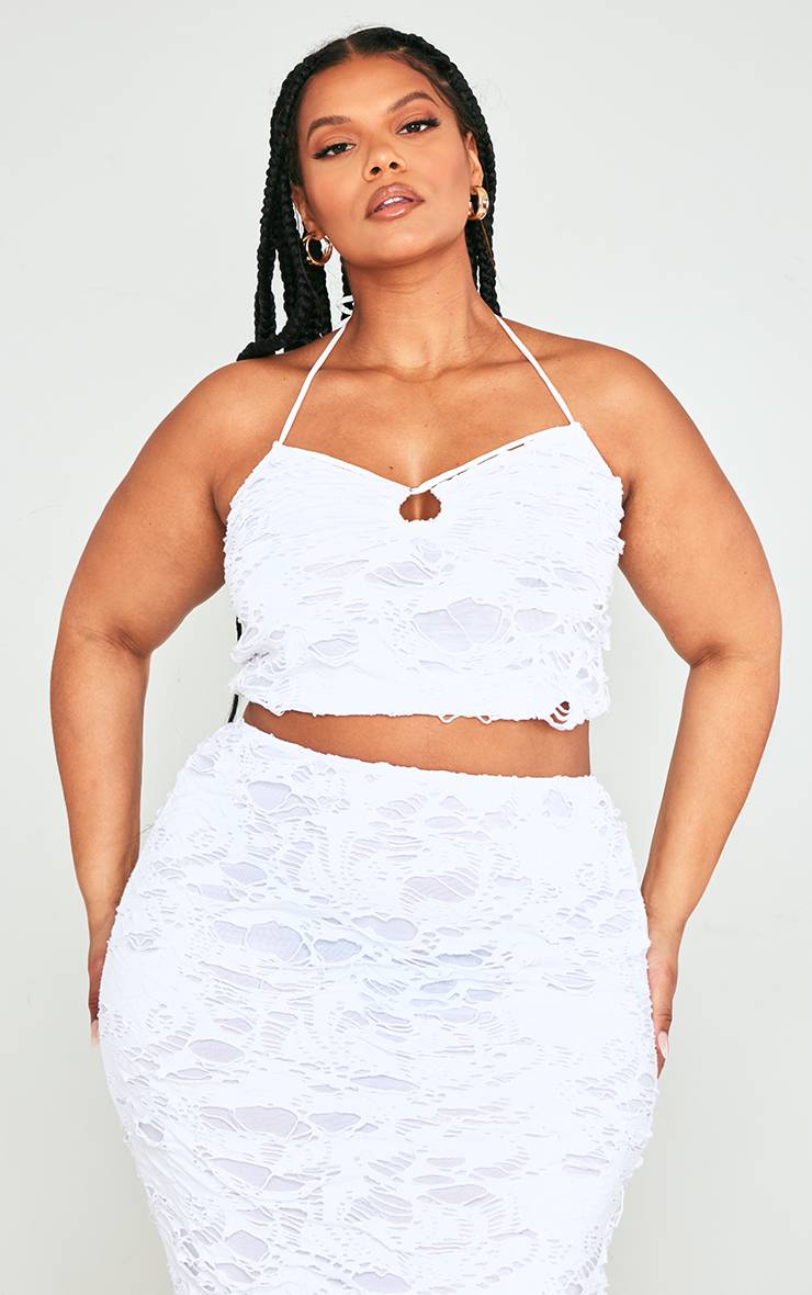 Haut De Plage Grande Taille Col Licou Effet Usé Avec Découpes