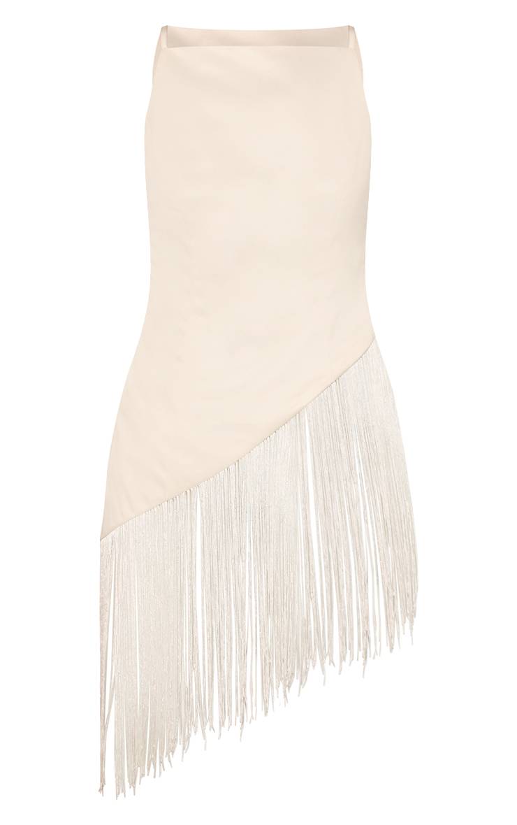 Crème Top Asymétrique En Satin À Ourlet À Franges