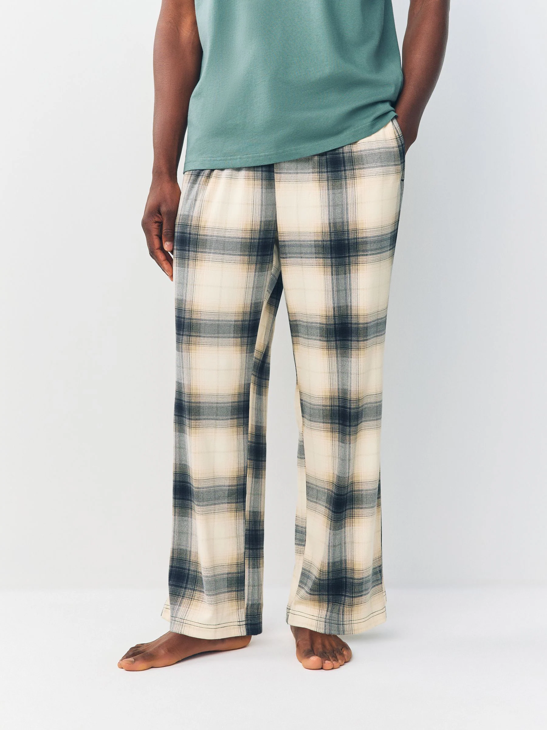 Saliegroen / Naturel kiezelkleurig Ruit - Motionflex Behaaglijke Pyjama Set met Korte Mouwen