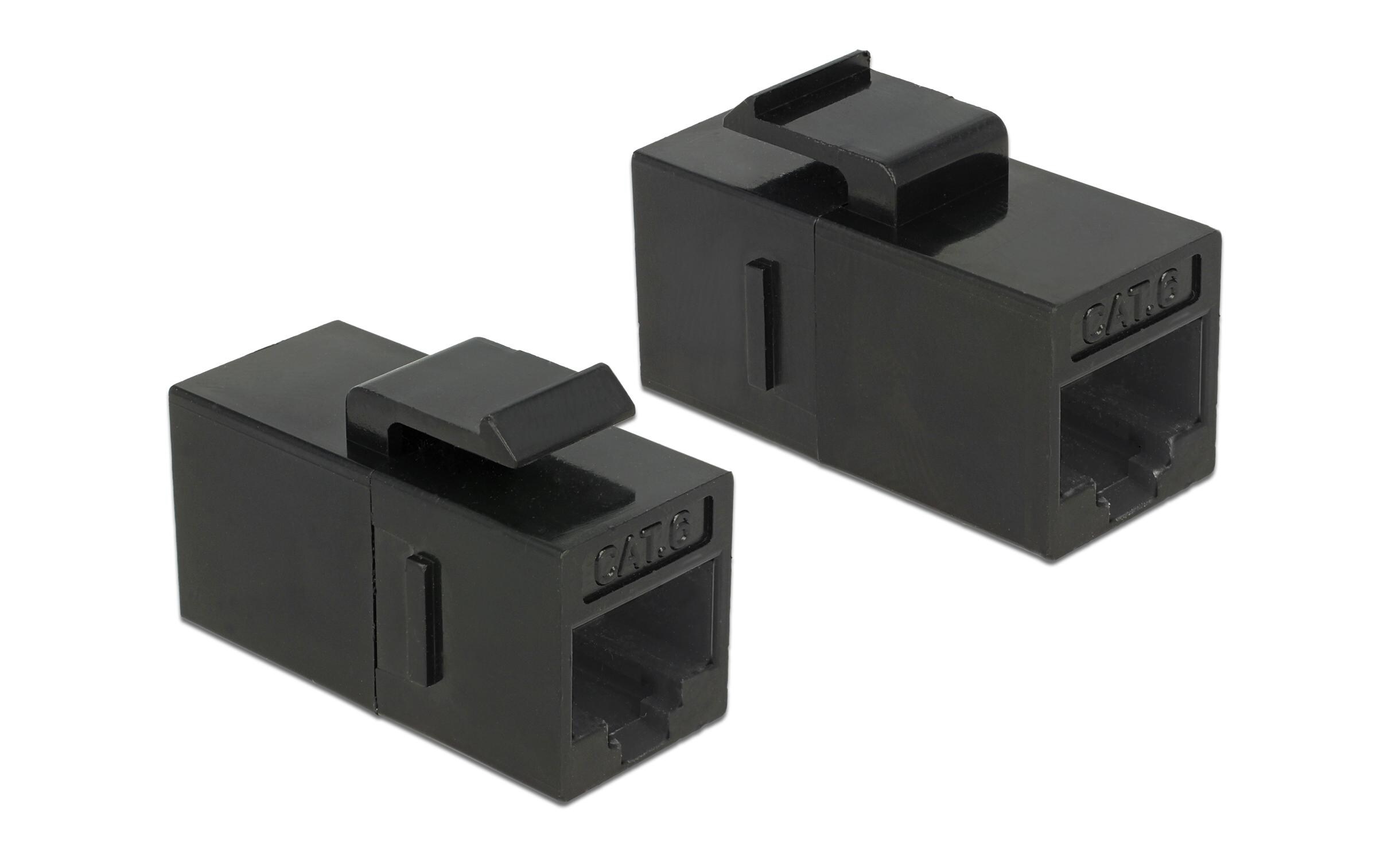 Keystone-Modul RJ-45 - RJ-45, Cat.6, UTP 25 StückDelock Keystone Modul RJ45 Buchse > RJ45 Buchse Cat.6 UTP schwarz 25 Stück