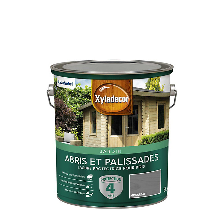 Lasure extérieure de protection pour abris et palissades en bois Xyladecor mat 5L gris