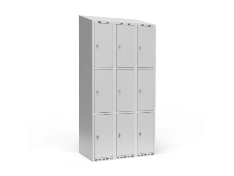 Garderobeskab 3x300 mm Lige tag 3-delt søjle Blå dør Cylinderlås