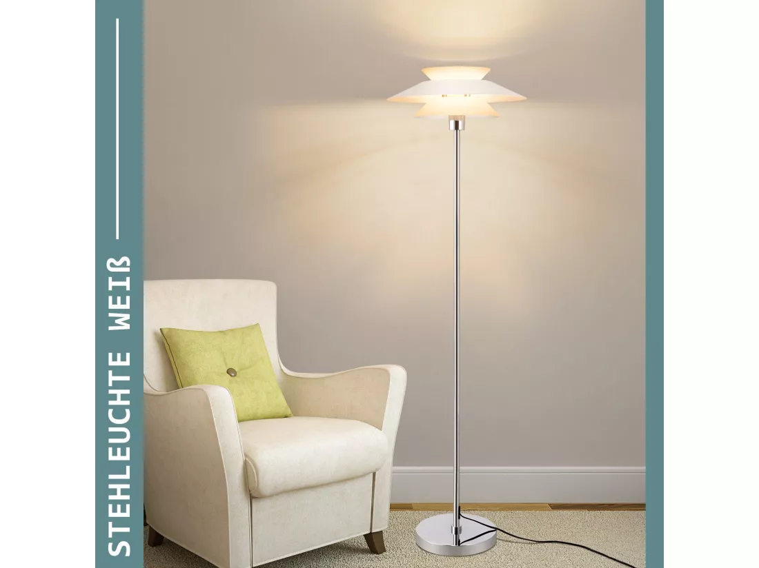 NETTLIFE Lampe sur pied pour salon, lampadaire E27 1 flamme blanc moderne, design vintage industriel | Hauteur 145 cm | Ampoule non incluse