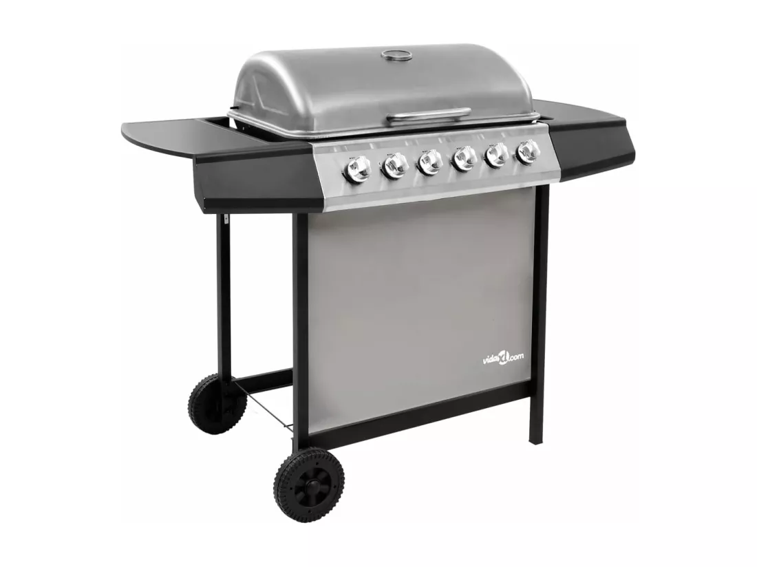 Barbecue gril à gaz avec 6 brûleurs Noir et argenté