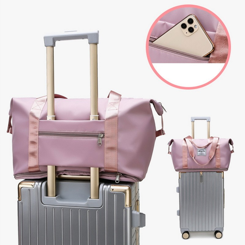 (42x22cm) Wasserabweisende Reisetasche Handgepäck Weekender Sport Tragetasche mit Erweiterung und Gepäckband - Blau