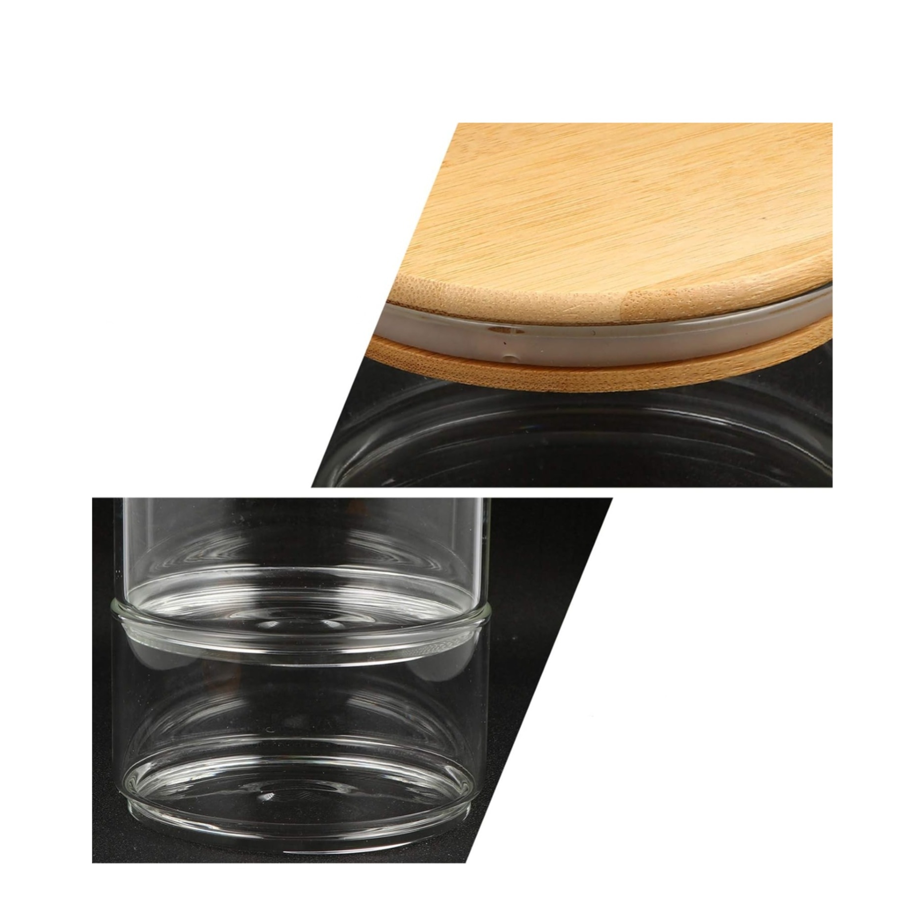 (900ml) 2-fach Glas Vorrats Aufbewahrungs Behälter Frischhalte Box Organizer für Snacks / Gewürze / Hülsenfrüchte - Transparent / Braun