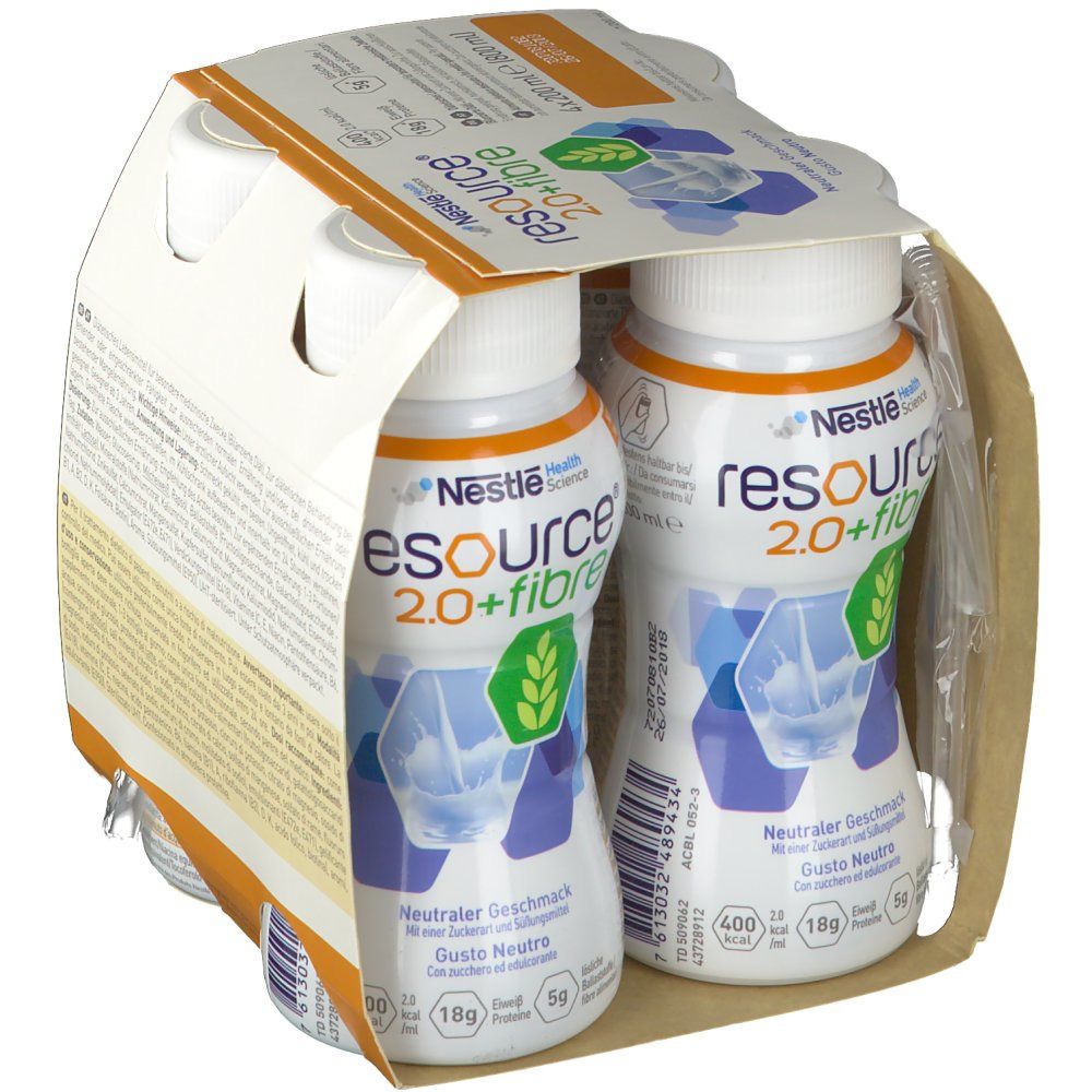 resource® 2.0 + fibre Neutral | Hochkalorische Trinknahrung mit Ballaststoffen | Aufbaukost bei Mangelernährung
