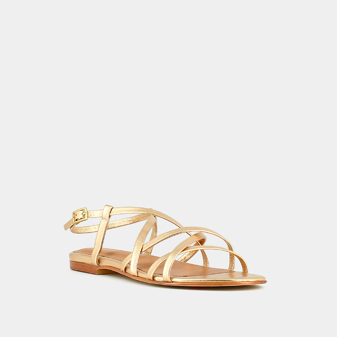 Sandales à brides croisées  en cuir métallisé platine