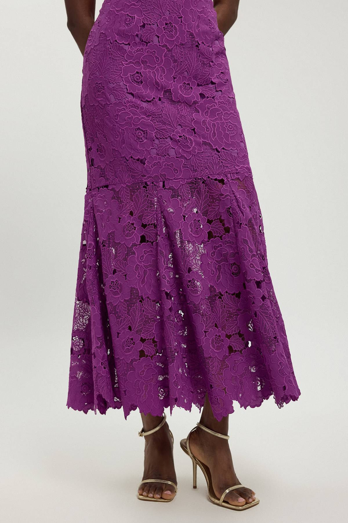 KarenMillen Guipure Lace High Neck Woven Midi Dress