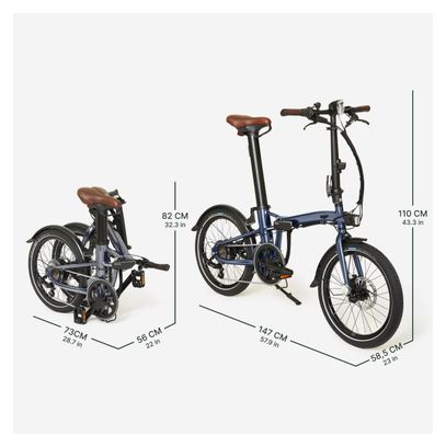 Vélo Pliant Electrique Btwin E Fold 900 1 Seconde Shimano Tourney 7V 20'' Gris