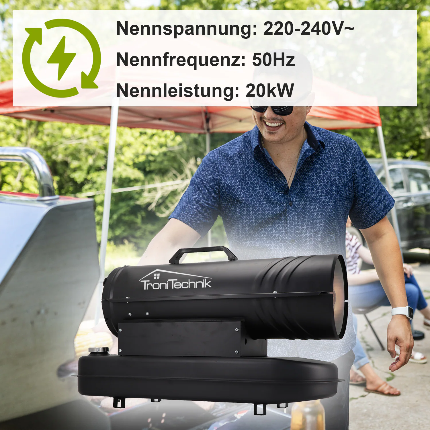 TroniTechnik® Heizkanone Dieselheizgebläse Dieselheizer 20kW Diesel Heißluftgenerator,Heizgerät Heizer,19l Tank,Tragegriff