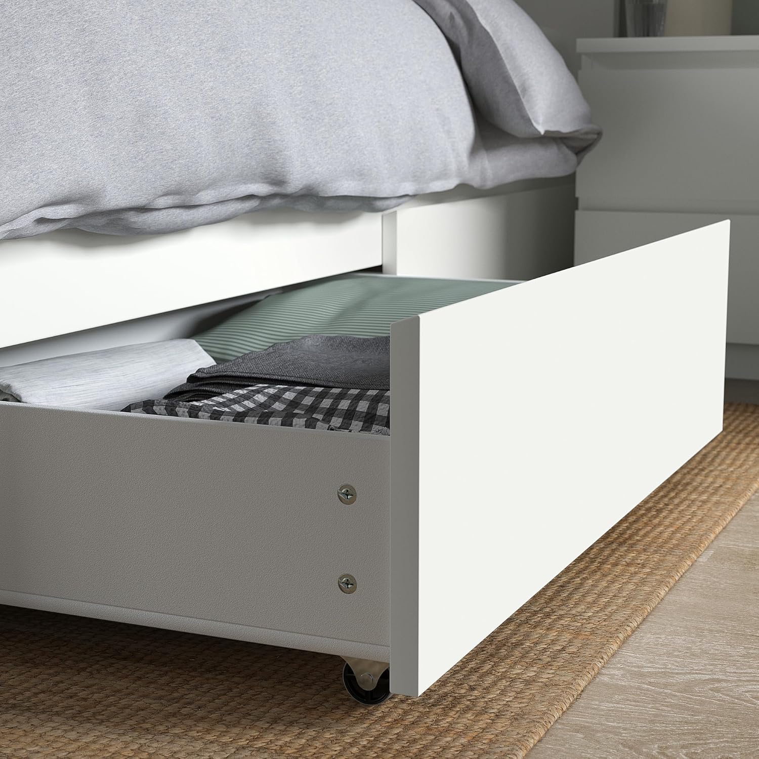 IKEA MALM Bettgestell, hoch, mit 2 Aufbewahrungsboxen, 120x200 cm, Weiß