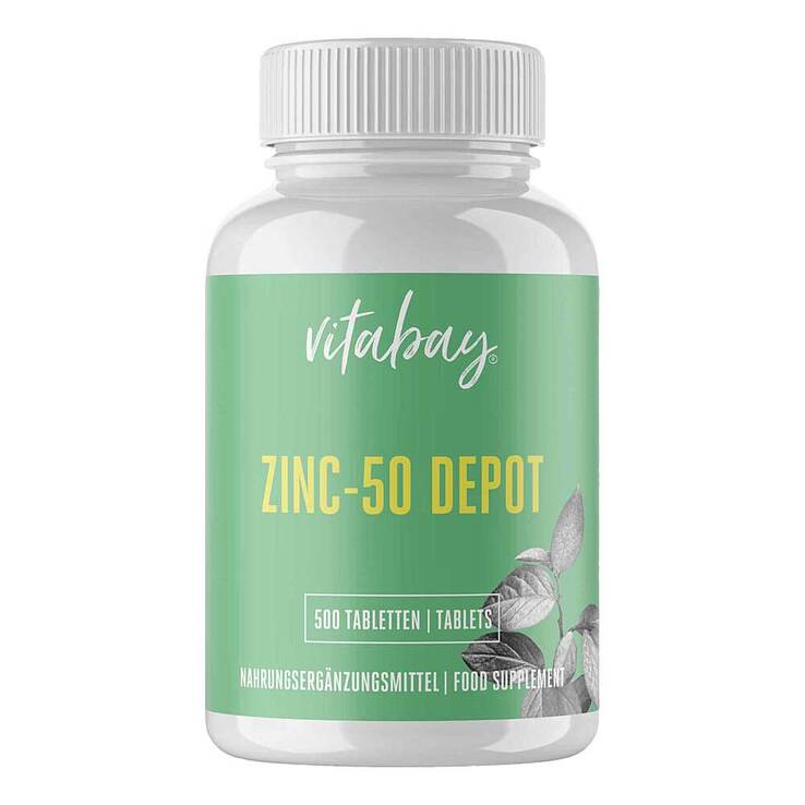 Zink 50 Depot Zinkgluconat vegan hochdosiert Tabletten , 500 St