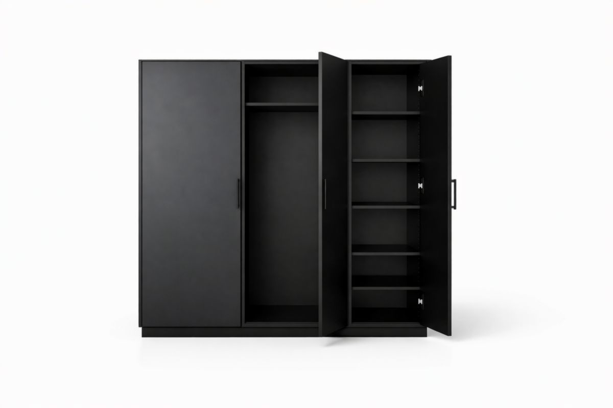 Kleiderschrank Dreitürig Schwarz MDF 200x60x200cm(L × B × H)