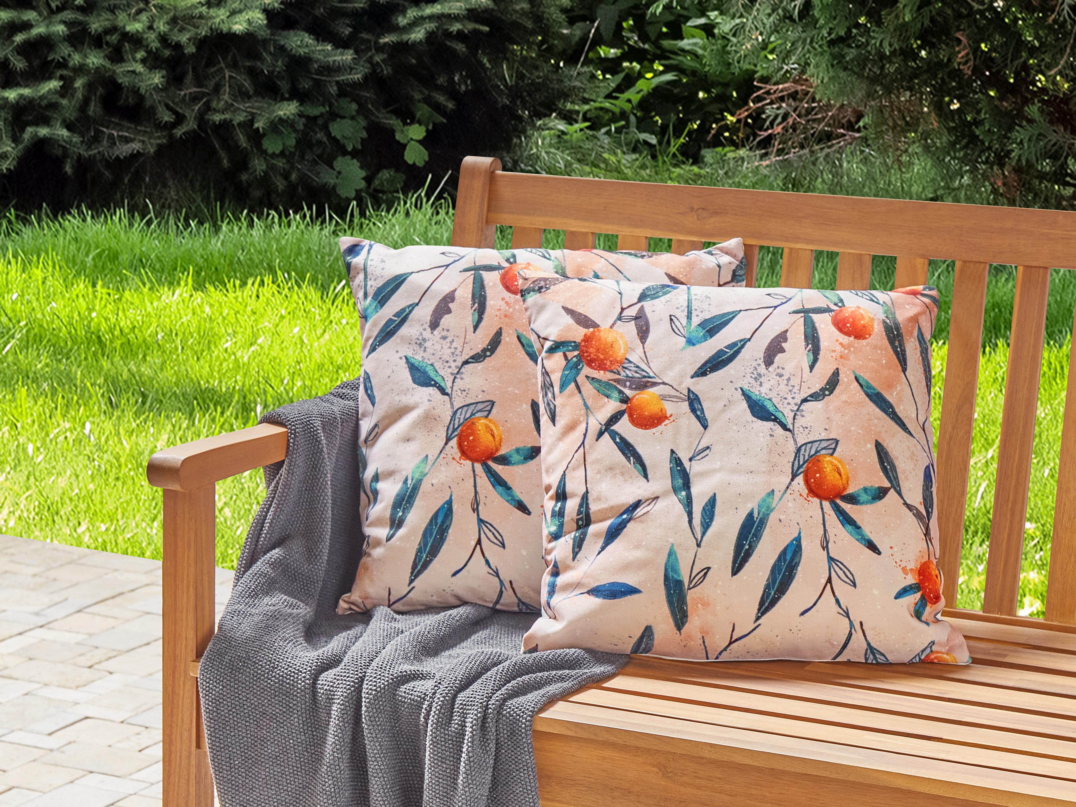Set van 2 tuinkussens PIALPETTA bladpatroon 45 x 45 cm Oranje