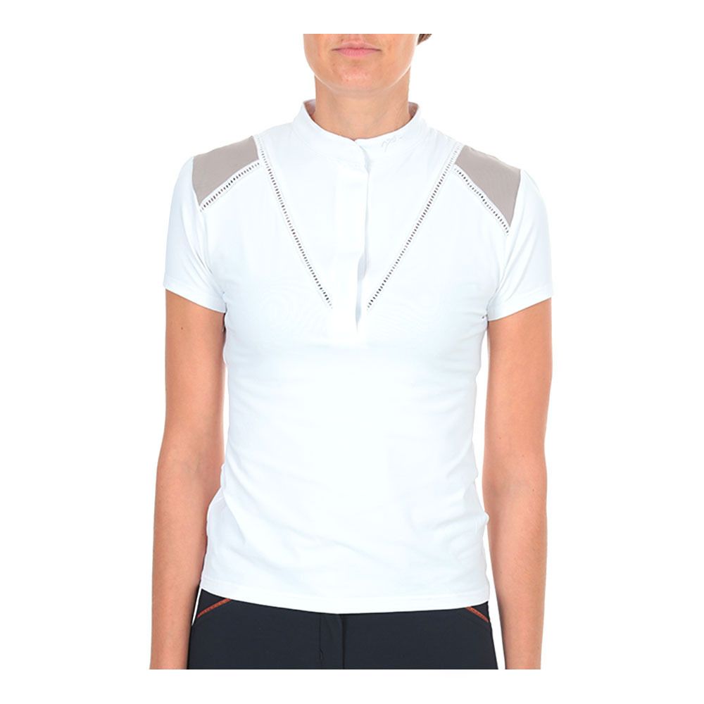 Pénélope VENISE - Polo de concours Femme blanc/taupe