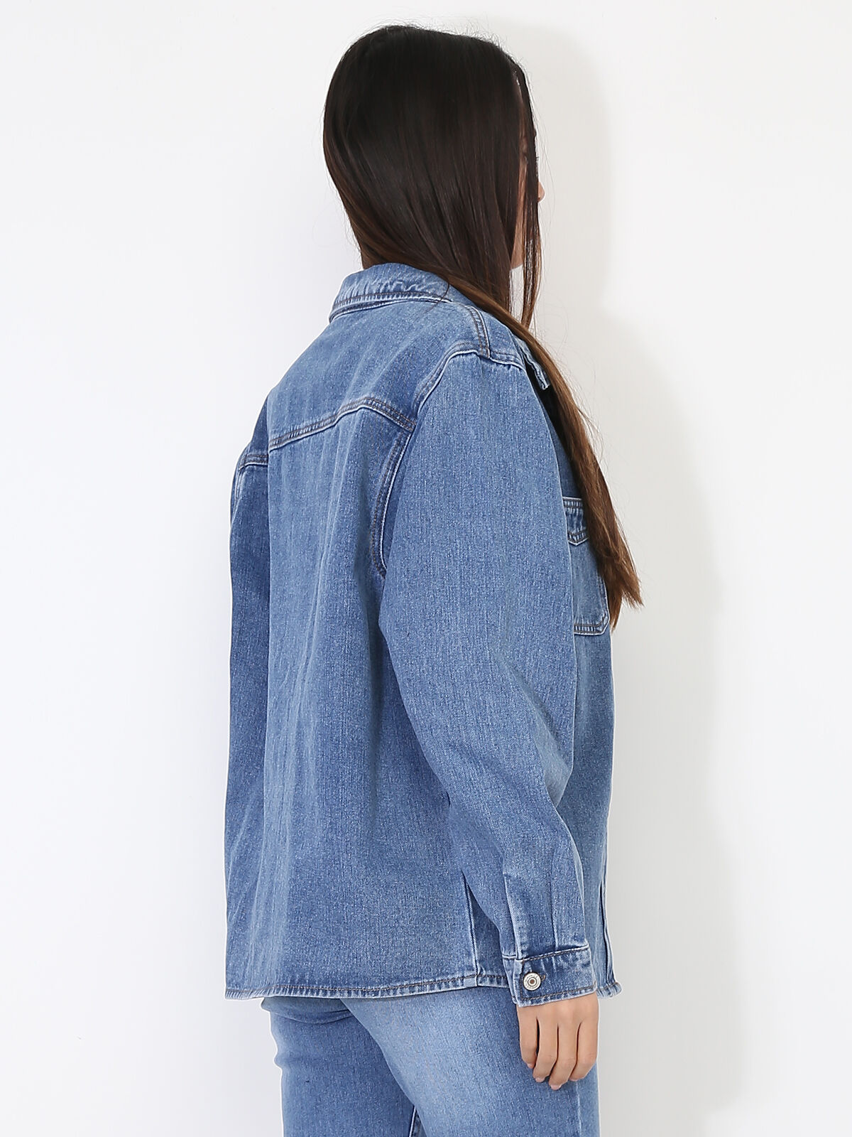Surchemise en jean à poches- Bleu