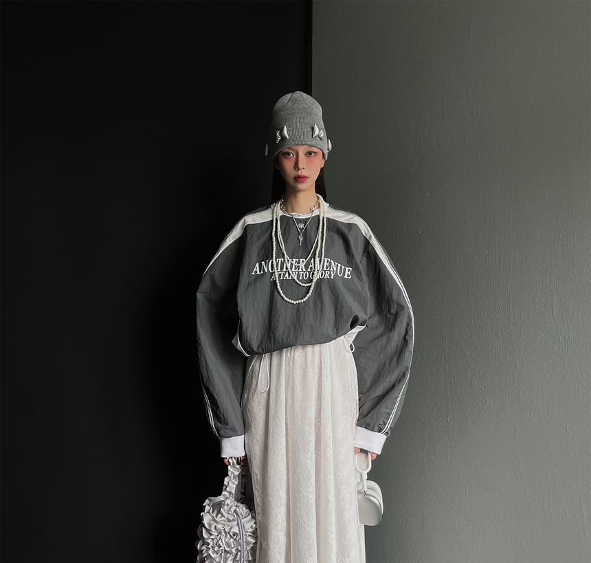Coris - Spaghettibandjes Scoop Neck Effen Maxi A-lijn Jurk / Ronde Hals Letters Oversized Trui