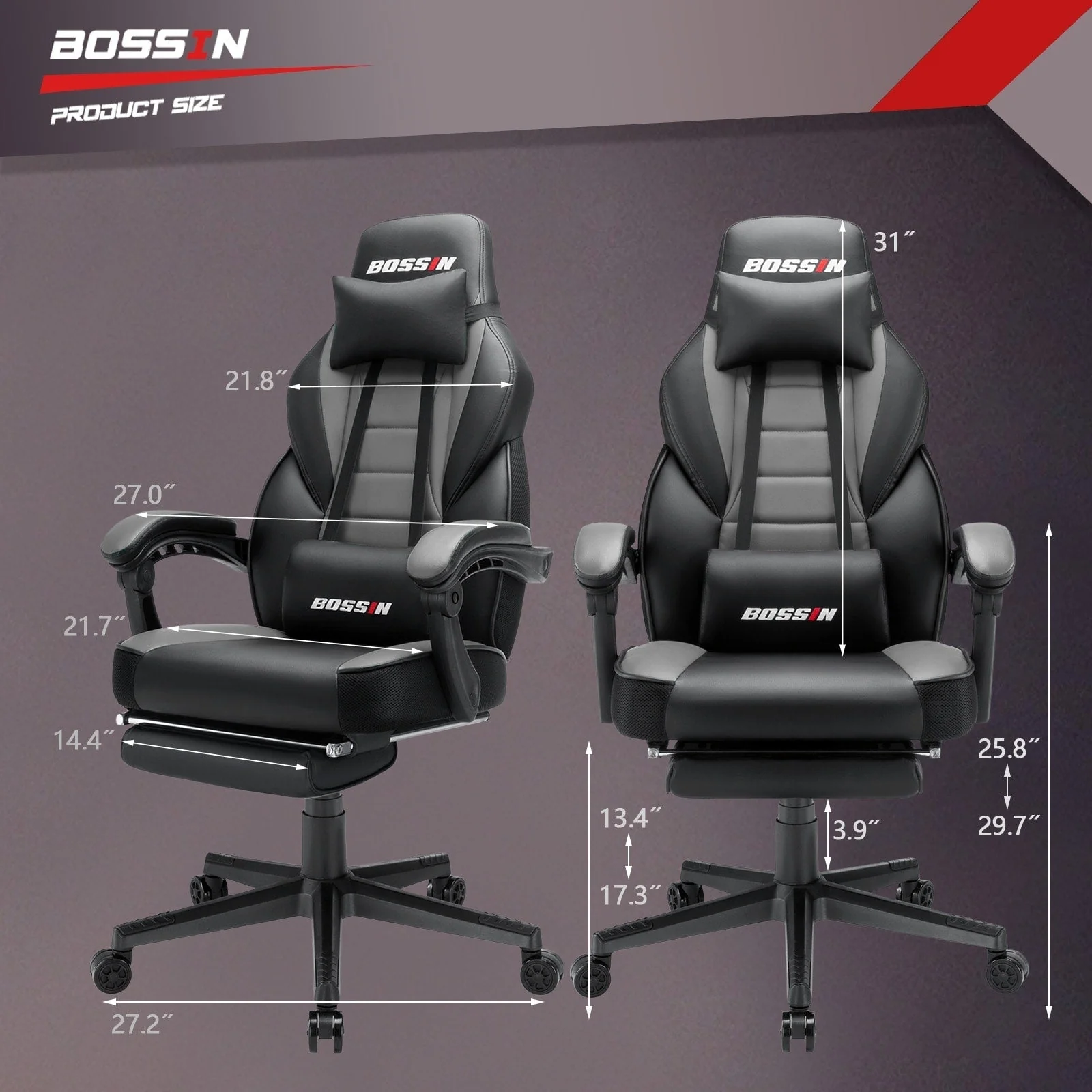 BOSSIN Racing Style Gaming Chair,300 lbs Big and Tall gamer chair High Back Computer Chair