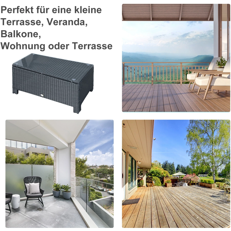 Outsunny Beistelltisch mit Glasplatte schwarz