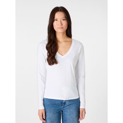 Damen-Longsleeve V-Ausschnitt, Weiß