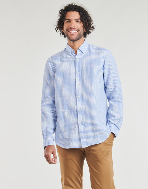 Polo Ralph Lauren - CHEMISE COUPE DROITE EN LIN Azul / Blanco / Azul / Blanco