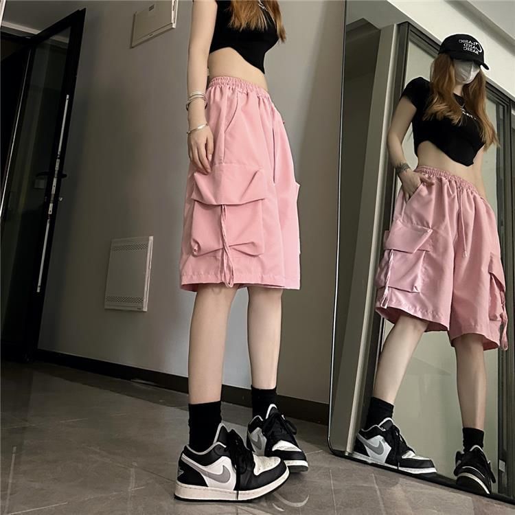 Enpheriado - Hoge taille, effen, wijde cargoshorts