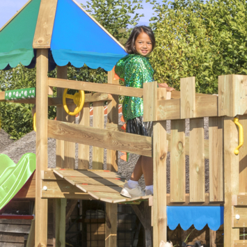Speeltoestel Jungle Gym Explorer douglas met glijbaan donker groen en 2-klimrek module