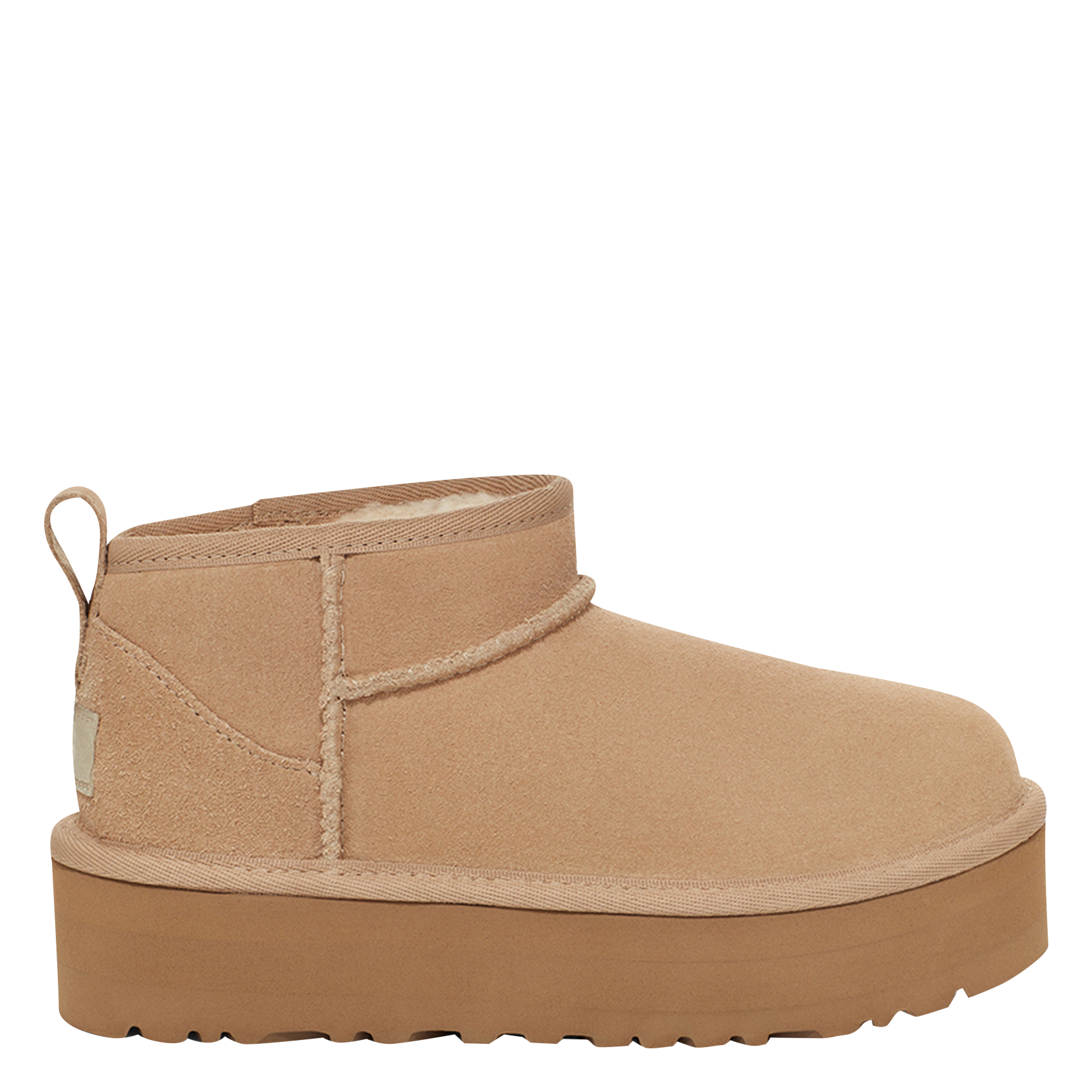 CLASSIC ULTRA MINI - Bottines fourrées à plateforme en cuir velours| Beige