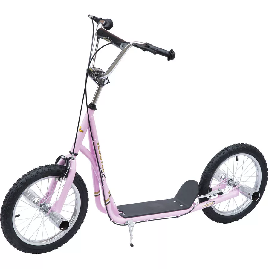 HOMCOM Kinderroller Mit Handbremse, extra dicker Luftbereifung, Höhenverstellbarer Lenker rosa