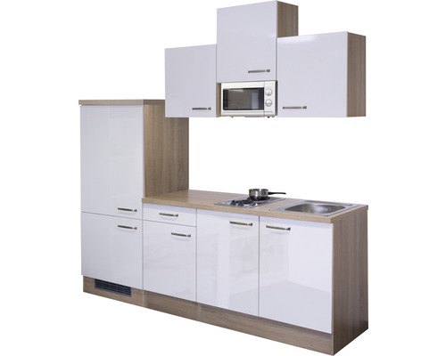 Flex Well keukenblok met Valero apparatuur, 210 cm, wit hoogglans, gedemonteerd, omkeerbare uitvoering 00007994