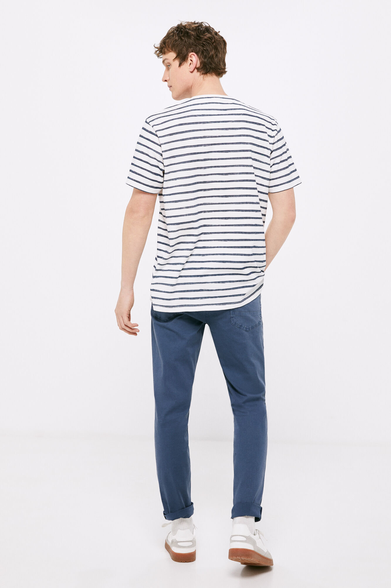 Calça com 5 bolsos, cor clara, lavagem slim - azul médio