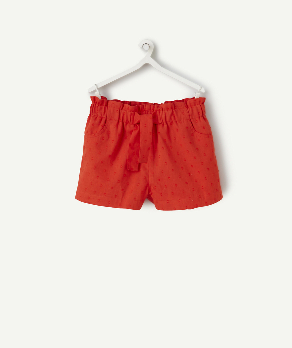 SHORT BÉBÉ FILLE EN COTON BIO ROUGE ET PLUMETIS