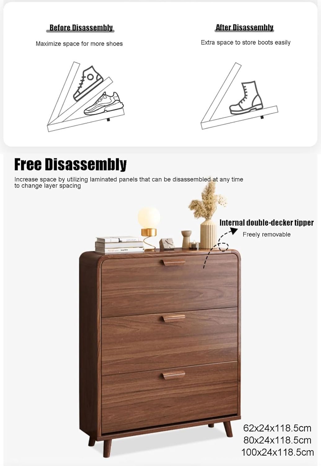 Schmaler Schuhschrank aus Holz, zum Herunterziehen, für Flur, Tumbler, Schuhregal, Schränke, Schuh-Organizer mit Belüftungslöchern, Möbelaufbewahrung für Eingangsbereich, Schlafzimmer, Wohnzimmer