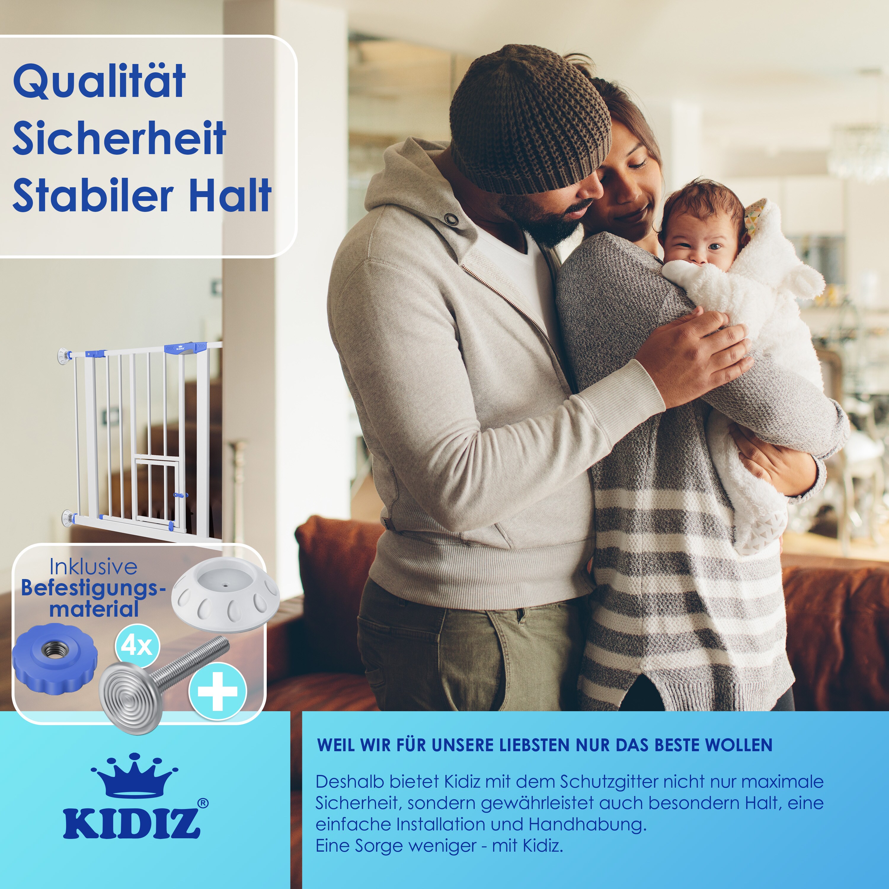 KIDIZ® Türschutzgitter Absperrgitter Treppengitter Kindergitter | mit Türe für Hunde und Katzen , Haustier | ohne Bohren | erweiterbar | kombinierbar mit Y-Spindeln | schwenkbar