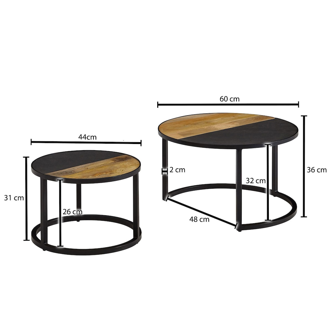 Couchtisch rund 2er Set Schwarz/ Gesteinsoptik