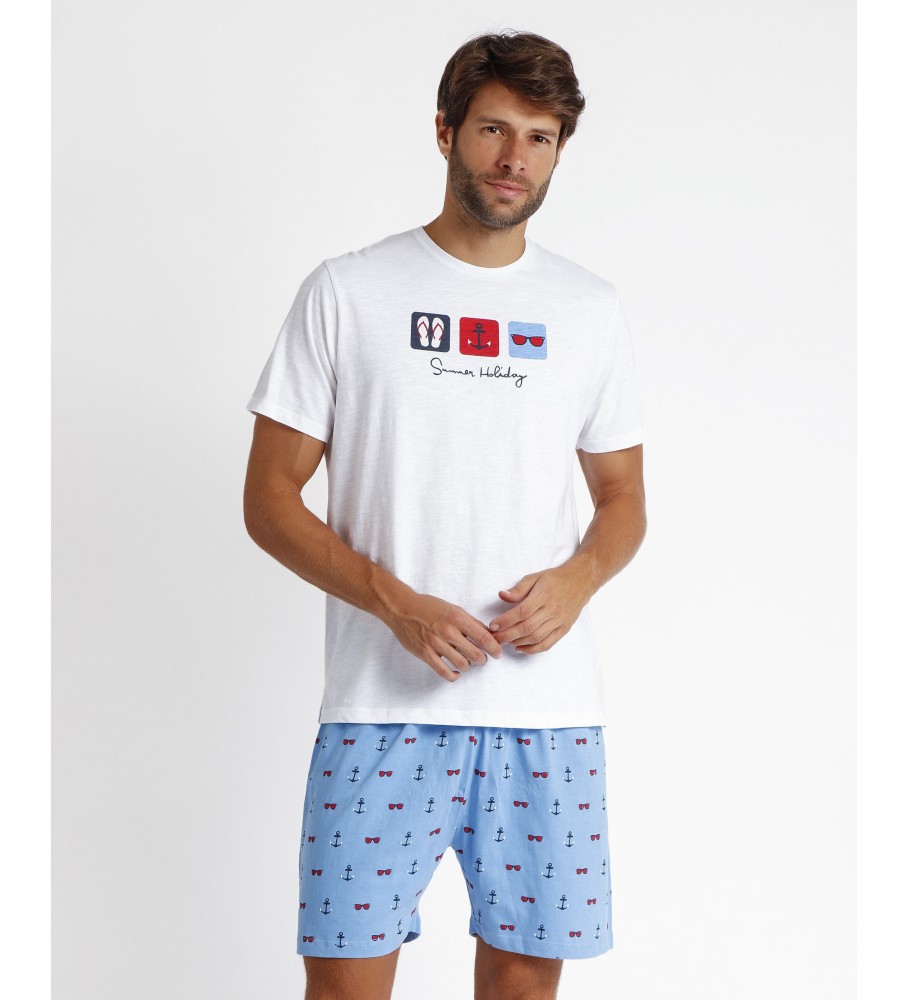 Pijama Admas DIVER de manga curta para férias de verão, branco.