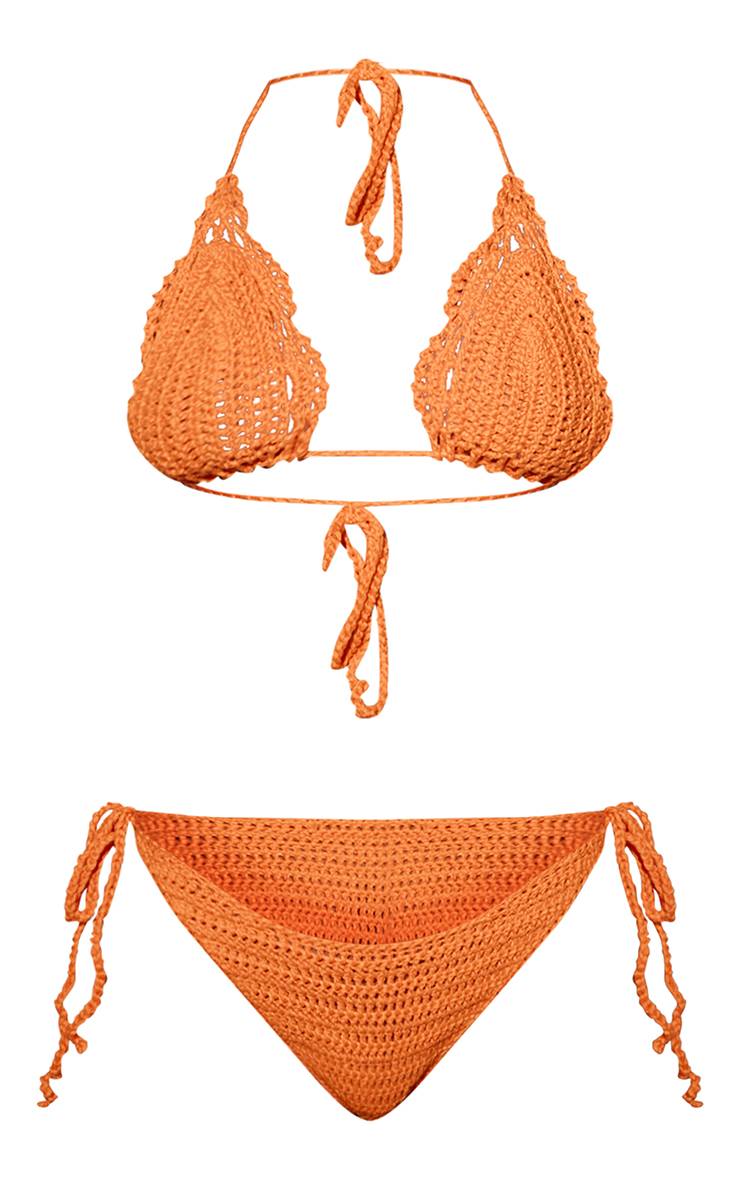Bright Orange Ensemble Bikini Triangle En Crochet