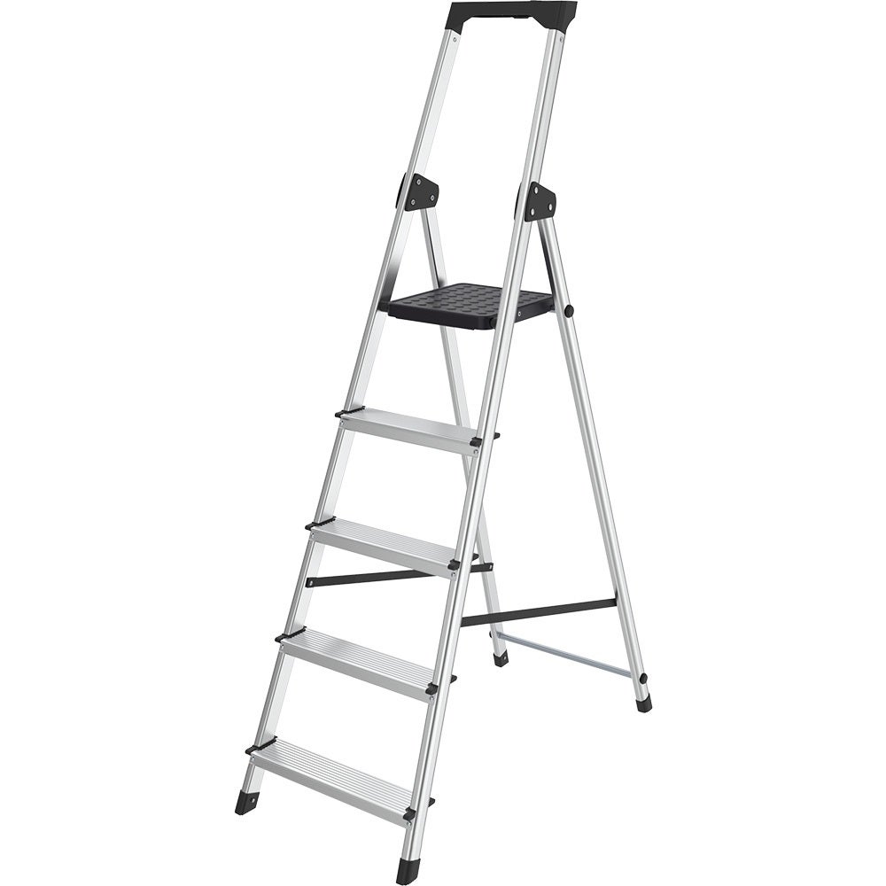 Huishoudladder met 5 treden en gereedschapsbak – opvouwbaar
