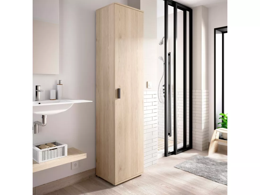 Armoire polyvalente Lagalb, Meuble de rangement multifonctionnel, armoire 1 porte, 39x35h190 cm, Chêne
