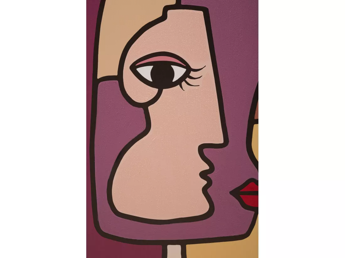 Tableau Toile sur Bois - Design Cubiste aux Couleurs Vives - Modèle Face New -A- 60x3x90 cm - Décoration Murale Moderne
