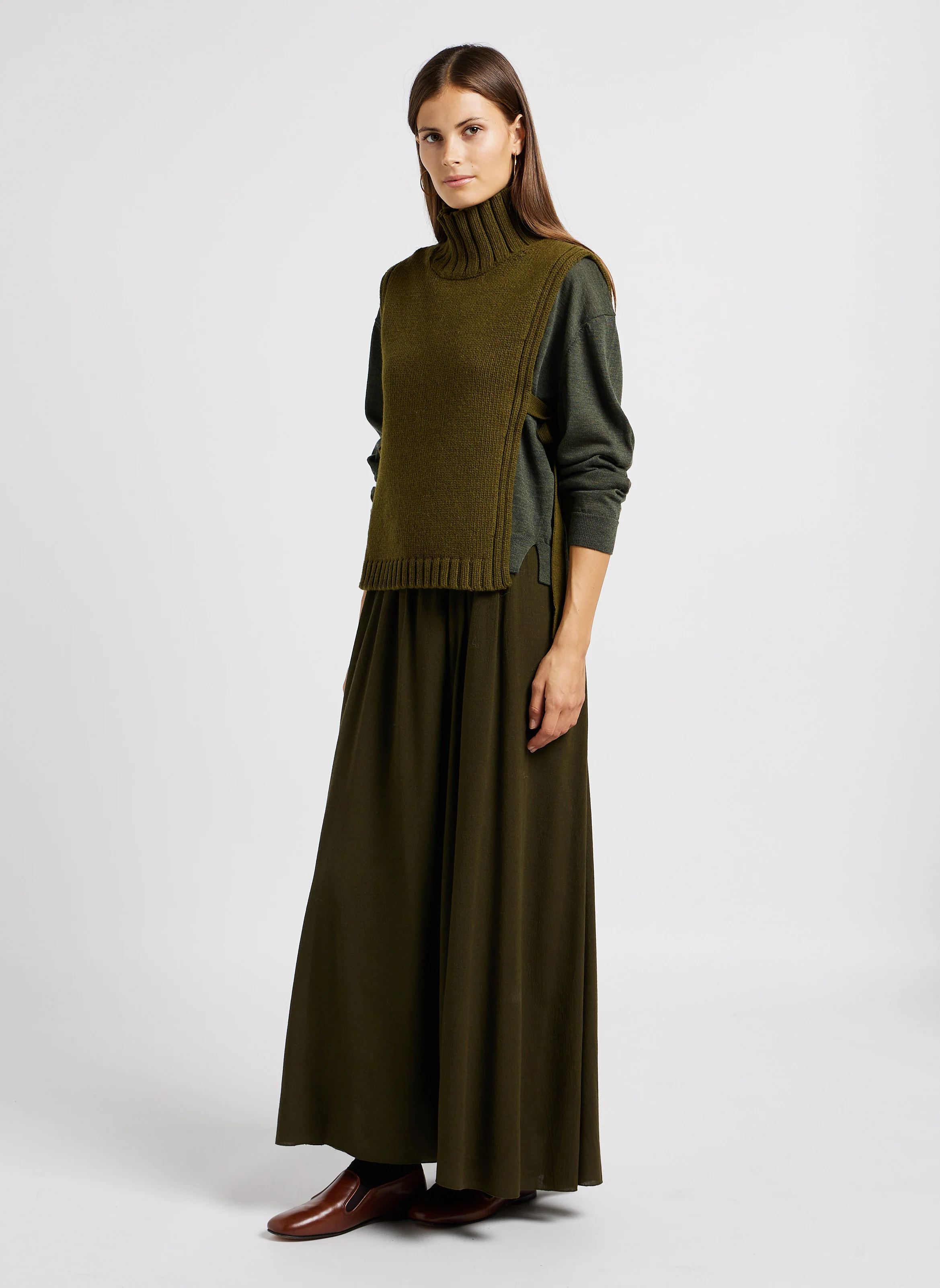 longue jupe en gaze crepe | Vert