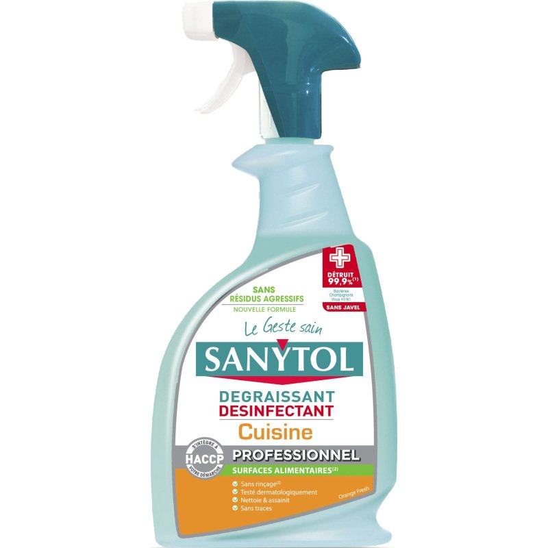 Nettoyant dégraissant désinfectant cuisine Sanytol professionnel - Spray 750 ml