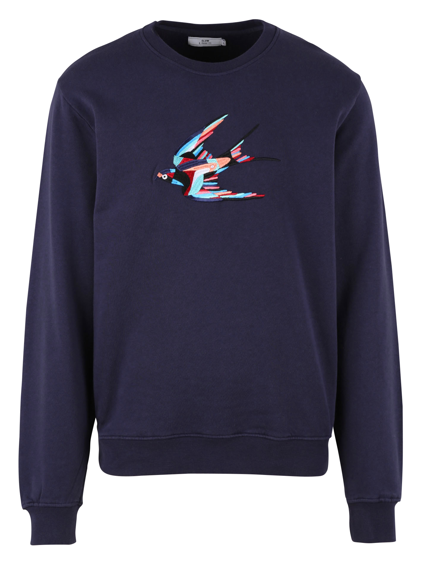 COLORFULLBIRD - Sweat col rond regular-fit brodé en coton bio| Bleu