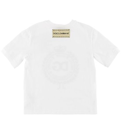 Dolce & Gabbana T-Shirt - Weiß m. Patch/Kristalle