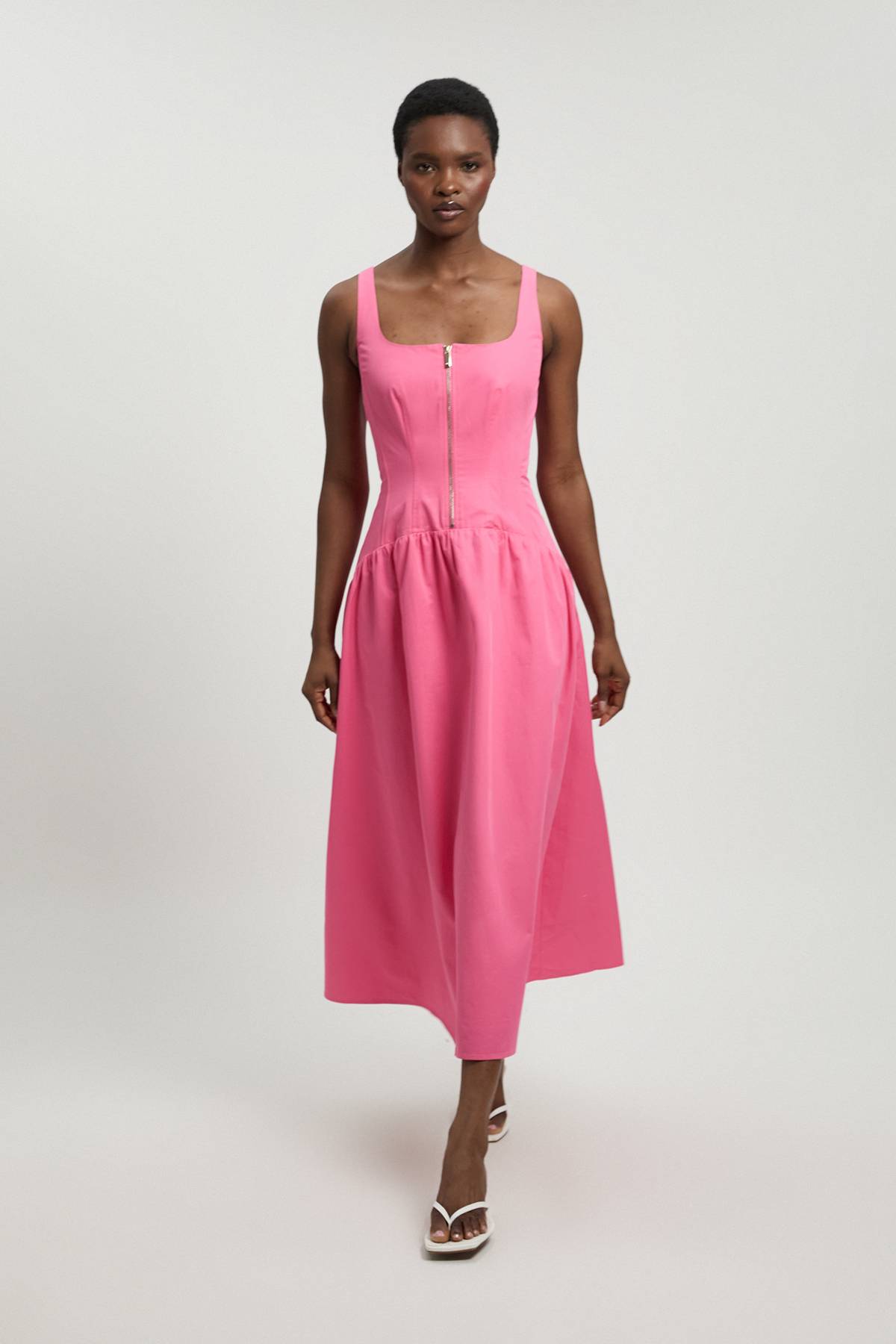 KarenMillen Robe Midi Évasée En Satin De Coton Ajusté